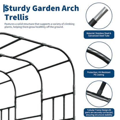 Garvee Garden Arch Trellis for Climbing Plants Outdoor 87" H Grape Arbor - color: Black-118"L*78"W*86"H