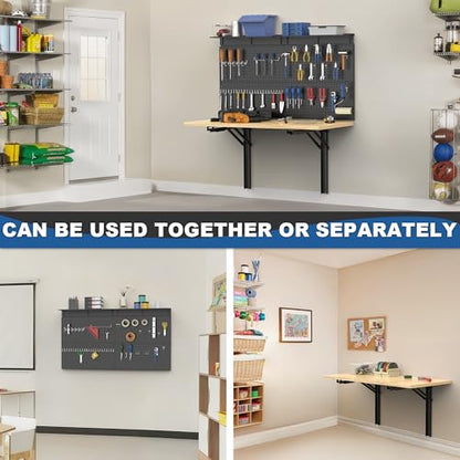 Ultrawall Wall Mounted Workbench with Pegboard, Folding Down Work Table - size: 47.24"x22.83" workbench