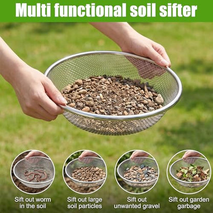 3 Pcs Soil Sifter for Gardening Dirt Sifter Heavy Duty Stainless Steel Sieve Fits 5 Gallon Bucket Rust Resistant 3 Apertures 3mm 6mm 10mm Rock Compost Screen