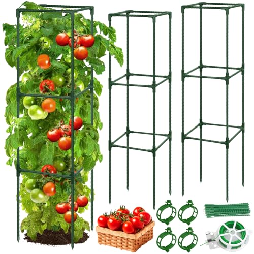 ROADPLUM 2 Pack 48" Tomato Cage for Garden, Heavy Duty Adjustable Plastic Coated Steel Pipe Tomato Stakes Trellis Plant Cages for Vegetable, Fruit, Flower, Rose Vine Climbing Plants - size: 2 PACK