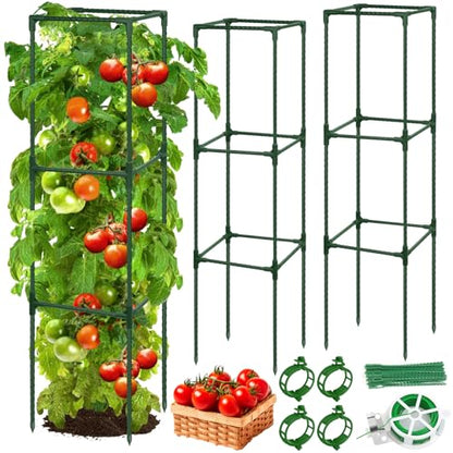 ROADPLUM 2 Pack 48" Tomato Cage for Garden, Heavy Duty Adjustable Plastic Coated Steel Pipe Tomato Stakes Trellis Plant Cages for Vegetable, Fruit, Flower, Rose Vine Climbing Plants - size: 2 PACK