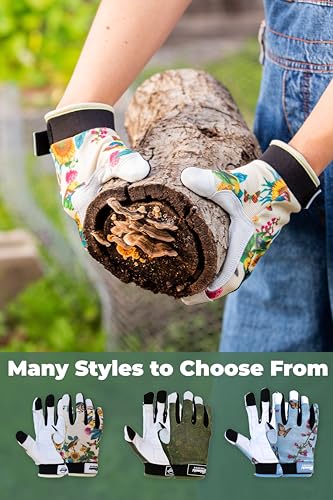 FARMER'S DEFENSE Leather Gloves | Thorn Proof & Puncture Resistant | Durable Grip, Breathable | Gardening, Landscaping, DIY (Garden Flower, Extra Large) - color: Garden Flower, size: X-Large