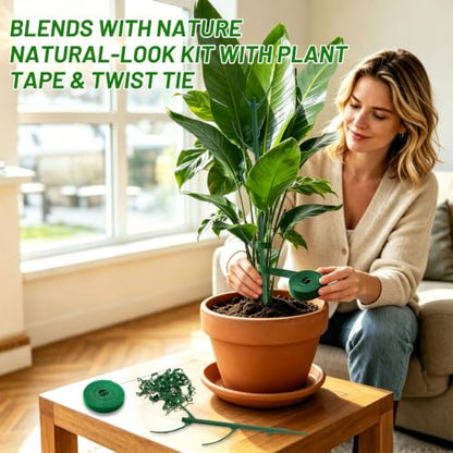 12 Pack Stackable Monstera Plant Support Poles with 20 Clips, 2 Roll Tie