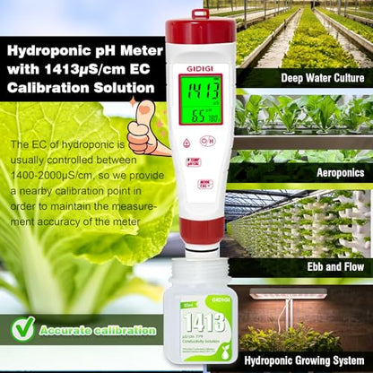 pH Meter for Hydroponic Water,Digital EC ppm Tester for Nutrients - style: 4 in 1 pH Meter with Calibration Solution