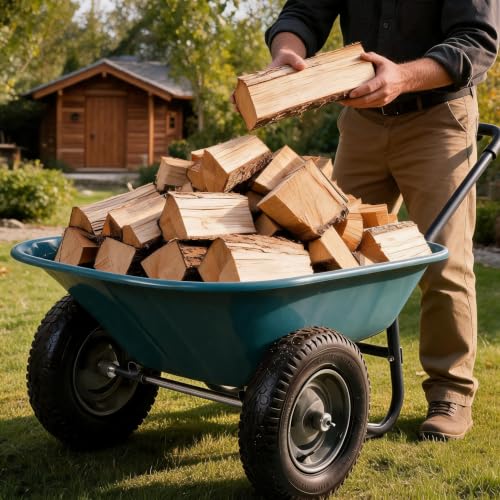 600 Lbs Garden Wheelbarrow with All Terrain 2 Wheel Wagon Cart Steel Frame - color: Army Green