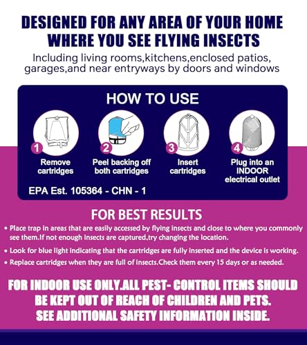 Flying Insect Trap for Indoor Use (2 Starters & 6 Refill Cartridges), UV Light Bug Catcher for Fruit Flies, Gnats & Small Flying Pests, Silent, No-Zap, Mess-Free - style: 2 Starter & 6 Refill