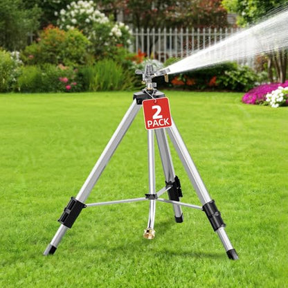 SPECILITE Brass Impact Tripod Sprinkler for Yard, Waters up to 70ft, 2 Pack - color: Silver, 2-Pack
