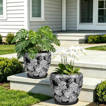 Ceramic Plant Pots With Saucer & Drainage, 6 inch Indoor Flower Pots - color: Gray, size: 6 inch