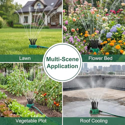 2 Pack 360 Multi Directional Lawn Sprinkler, 360° Coverage Precision Garden Irrigation Sprinkler, Garden Irrigation Sprinkler with 12 Nozzles for Yard, Lawn, Roof, Garden, and Flower Beds