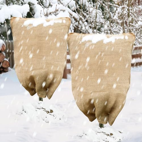 2-Pack Burlap Fabric Plant Bags - 32 X 40 Inch Winter Plant Cover Freeze Protection, Reusable Burlap Sacks Plant Frost Cloth for Outdoor Plants, Cold Weather Tree Wrap for Trees, Bushes & Garden - size: 32*40inch-2Pack