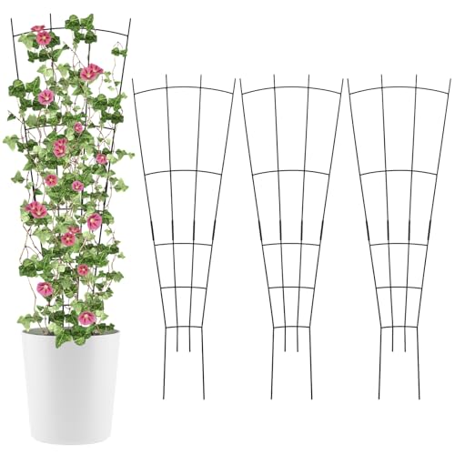4 Pack 32'' Black Metal Plant Trellis Indoor/Outdoor, Fan Shape, Stainless Steel, Modern Style, Easy Assembly - size: 32'' Fan Shape