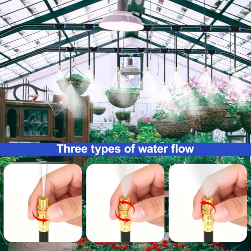 Drip Irrigation System 100FT 1/4" with 16PCS 360° Adjustable Brass Nozzles - size: 100FT