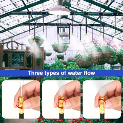Drip Irrigation System 100FT 1/4" with 16PCS 360° Adjustable Brass Nozzles - size: 100FT