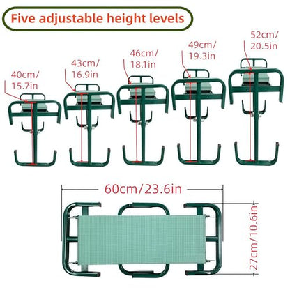 Adjustable Garden Kneeler and Seat, Foldable Garden Kneeler and Seat with Wider Kneeling Pad and 1 Tool Pouch 4pcs Garden Tools