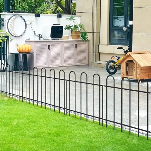 24” x 16’ Outdoor Metal Garden Fence, No-Dig Dog Fence Panels with Stakes - size: Multi Arch 24″H x 16ft (8Panels)
