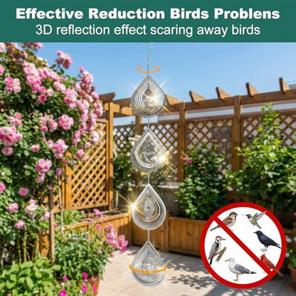 3Pcs Water Droplets Bird Scare Discs Set-Highly Reflective Double-Sided Bird Reflectors, Wind Spinners Outdoor Garden Decor, Birds Devices Deterrent to Scare Birds Away from Yard Patio Farm