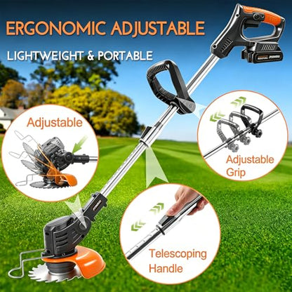 Electric Weed Wacker Cordless, with 2 Battery 26 Pcs Blades Charger - color: Black