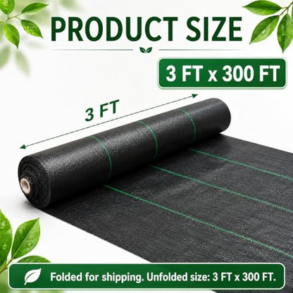 3x300 ft Heavy Duty Weed Barrier Landscape Fabric, Ground Cover - size: 3FTx300FT-3OZ