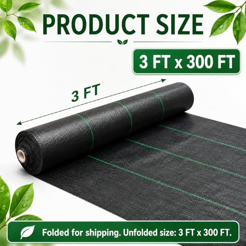 3x300 ft Heavy Duty Weed Barrier Landscape Fabric, Ground Cover - size: 3FTx300FT-3OZ