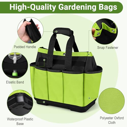 Garden Tool Bag with Waterproof Plastic Base, Heavy-Duty Oxford Garden Tote