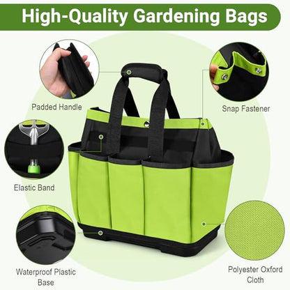 Garden Tool Bag with Waterproof Plastic Base, Heavy-Duty Oxford Garden Tote