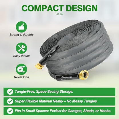 75FT Non-Expanding Garden Hose, Lightweight Flexible Flat Hose, Kink-Free, Burst-Resistant, High-Pressure Water Hose for Outdoor, RV, Lawns, Cleaning - size: 75 FT