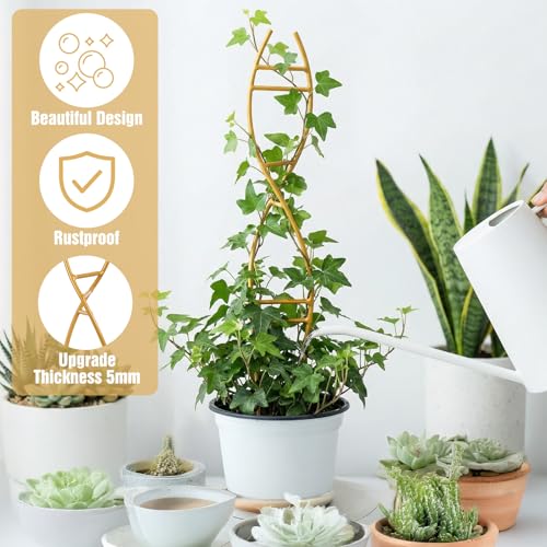 4 Pcs Glod Indoor Plant Trellis for Potted Plants - Durable Metal Climbing Trellis with Unique DNA Spiral Design for Vining Plants, Easy Installation for Indoor & Outdoor Use