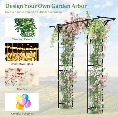 S AFSTAR Garden Arch Trellis Pergola, 6.8 FT Outdoor Metal Arbor w/Extended Top, 4 Ground Stakes, Plant Support Trellis for Climbing Plant Vine Rose, Garden Arbour Archway for Wedding Ceremony Party - size: 79"L x 20.5"W x 81"H