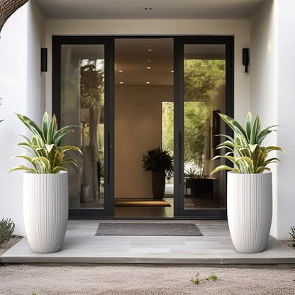 Kante Large Round Tapered White Concrete Planter 24" Tall, Outdoor - color: Textured White, size: 24" Tall