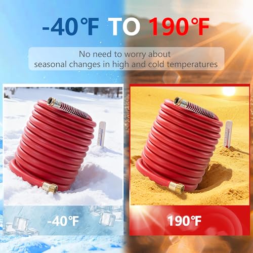 5/8" Garden Hose 150ft, -40℉ To 190℉ Hot/Cold Rubber hose, Red - color: Red, size: 150Ft
