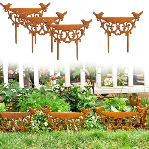Sungmor Cast Iron Garden Edging Border, 9.9 Inches Tall, 4 Pack Rust - color: Full Rusted - 10inch Tall