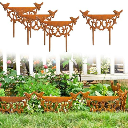 Sungmor Cast Iron Garden Edging Border, 9.9 Inches Tall, 4 Pack Rust - color: Full Rusted - 10inch Tall