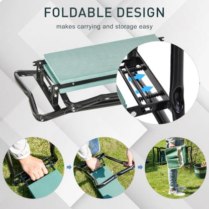 Outsunny Garden Kneeler and Seat with Tool Pouch, Green - color: Green