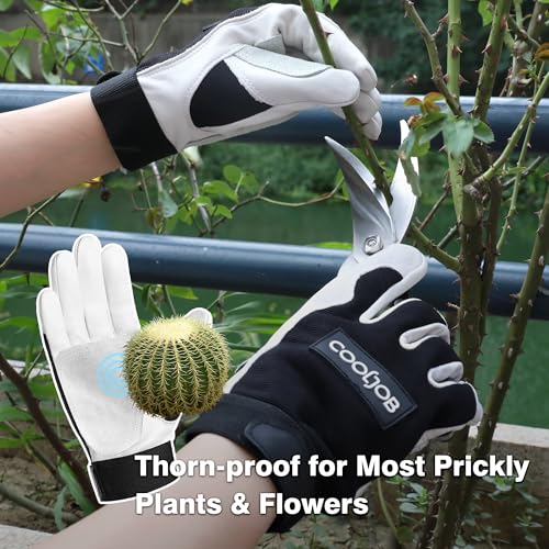 COOLJOB Thorn Proof Garden Work Gloves Men, Abrasion-resistant Palm, M-XL - size: Large