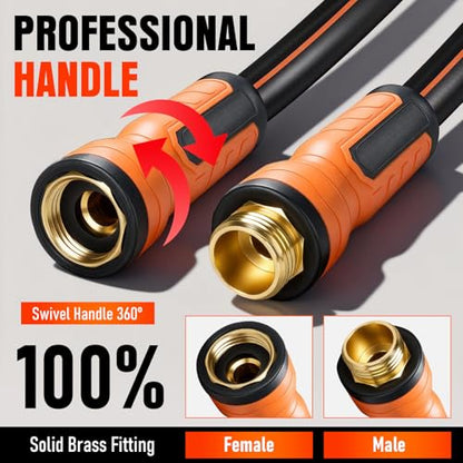 Garden Hose 75 ft x 5/8", Heavy Duty Water Hose, Flexible and Durable, Kink Resistant Lightweight Hybrid Hose, Leakproof Yard Hose with Male to Female Fittings - color: Black, size: 75ft