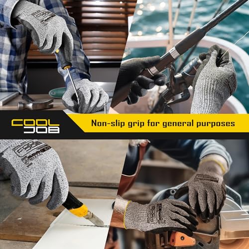 COOLJOB 12/120 Pairs Cut Resistant Work Gloves PU Coating, ANSI A2 A4 A6 A9 - size: Large (Pack of 120)