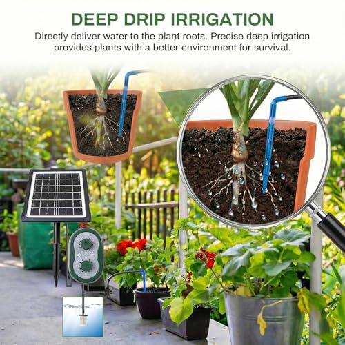 50FT Solar Automatic Drip Irrigation Kit System, Smart Self-Watering System with USB Charging for Outdoor Indoor Use, 2200mAh Automatic Watering System Supports 15 Pots for Garden, Balcony & Patio