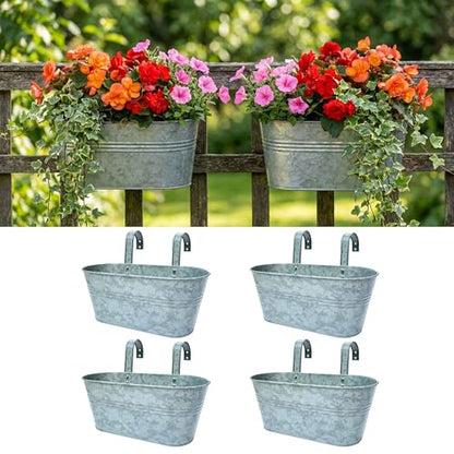 LaLaGreen Outdoor Rail Planter (11.2 in, 4 Pack) Silver Metal Hanging Pot - size: 11.2" (28 cm) x 4 Pack
