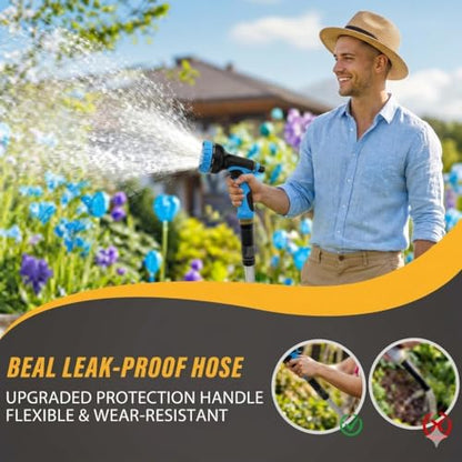 25FT Water Hose,Non Kinking Stainless Steel Hose, Kink Free Flexible 50 Foot Metal Hose for Outside Yard Backyard Lawn, Burst Proof with 10-Pattern Nozzle - size: 25FT