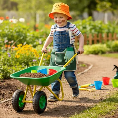 Toddler Metal Wheelbarrow Set for Kid with 12 PCS Gardening Tool(Green Set) - color: Green Set