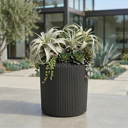 Mayne Haven 14in Round Fluted Modern Planter, Black - color: Black, size: 14in