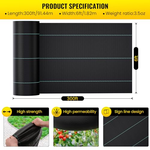 forimo Driveway Fabric, 6x300 ft Commercial Weed Barrier, Heavy Duty 3.5oz French Drain Fabric for Erosion Control, Landscape Projects - size: 6x300 ft