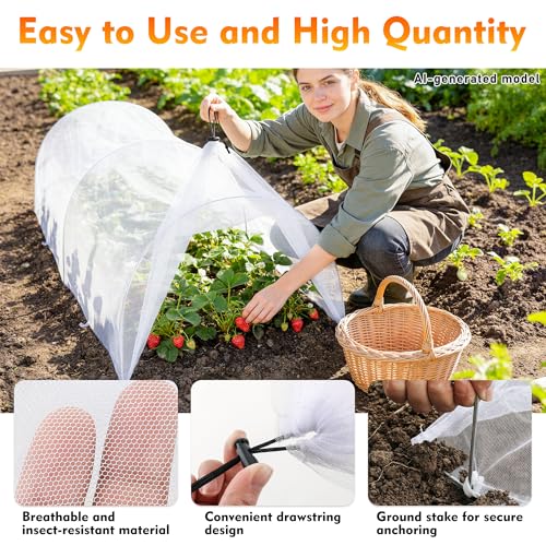 2PCS warmfarm 4ft Garden Row Accelerator Plants Cover, Pop Up Garden Bed Tunnel Net with 6 Stakes, Ready-to-Use Design Garden Beds Vegetable Rows Plant Protector for Protecting Vegetable Fruit