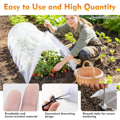 2PCS warmfarm 4ft Garden Row Accelerator Plants Cover, Pop Up Garden Bed Tunnel Net with 6 Stakes, Ready-to-Use Design Garden Beds Vegetable Rows Plant Protector for Protecting Vegetable Fruit