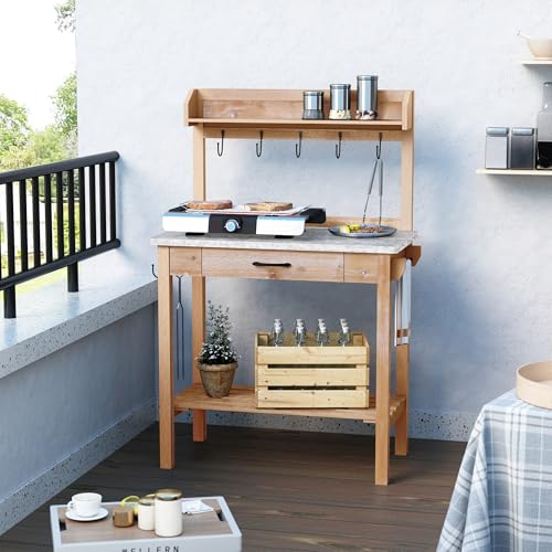 HOLTICO Potting Bench with Storage Drawer, Natural