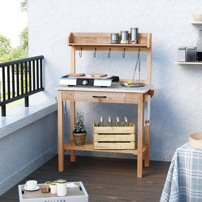 HOLTICO Potting Bench with Storage Drawer, Natural