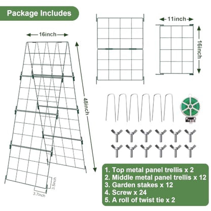 iGreely Heavy Duty Adjustable A-Frame Cucumber Trellis for Climbing Plants,48"x16" Foldable Frame Rust-Proof Metal Trellis with Dense Grid,Perfect for Raised Beds,Garden,Tomatoes (2 Pack) - size: 2 pack