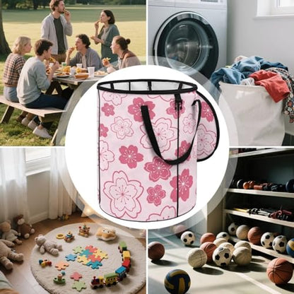 BIGCARJOB Cherry Blossoms Print Portable Trash Can Large Folding Big Trash Can with Lid Storage Bag Pop Up Trash Cans for Parties, 22.83x17.71 in - color: Cherry Blossoms Print