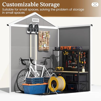 UDPATIO Outdoor Resin Storage Shed 6x4 FT, Plastic Shed for Garden, Grey