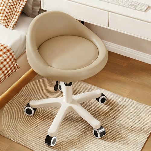 Rolling Stool – Ergonomic Swivel Seat, Adjustable Height, Ultra-Quiet Wheels, Padded PU Leather Cushion, for Salon, Office, Massage & Medical Use Khaki - color: Khaki